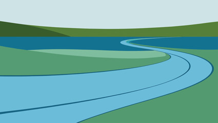 Abstract landscape with a winding river and rolling hills