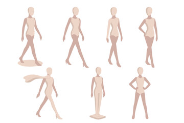 Fashion Mannequin Poses. Isometric vector illustration set High Fashion Poses: mannequin in runway walking pose, mannequin with
