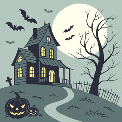 halloween background with castle and pumpkin