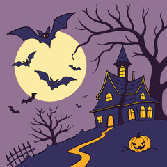 halloween background with pumpkin and hunted house 