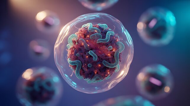 Microscopic View of a Vibrant Cell with Internal Structures