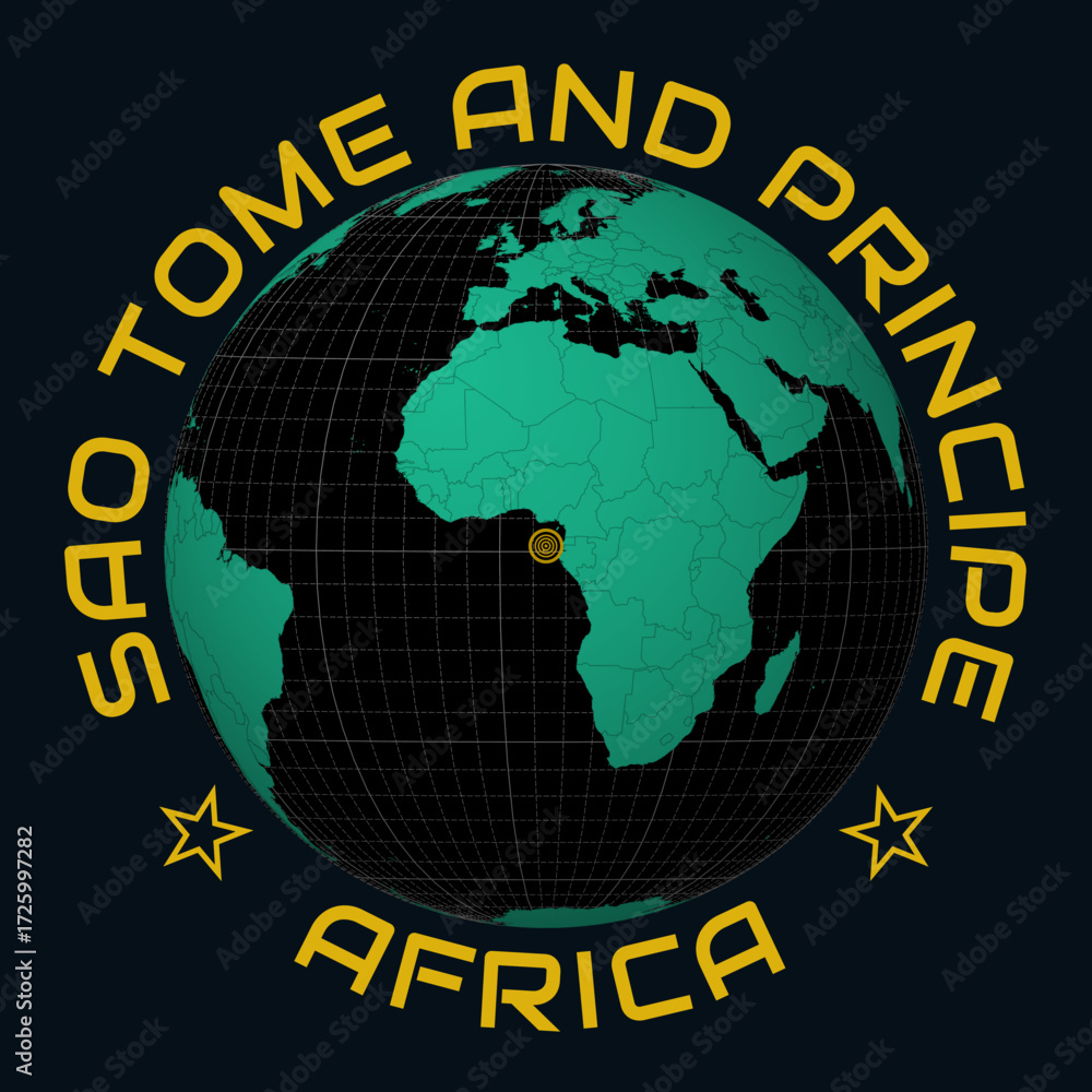 Poster sao tome and principe on globe. round country and continent name text. country view on world map in 