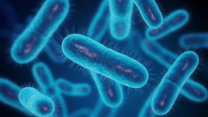 Microscopic View of Blue Bacteria with Hairs