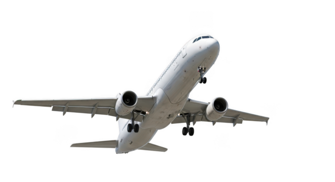 Modern jet airplane ascending in flight with wings extended travel transportation