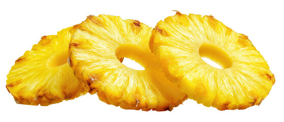 Close-up of three slices of bright yellow pineapple