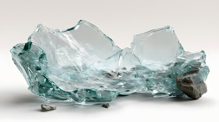 Realistic Shattered Glass with Sharp Fragments on White Background