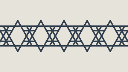 A repeating pattern of dark blue star of david shapes against a light beige background creates a border