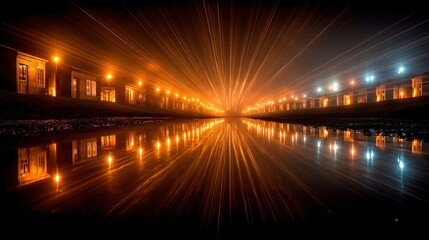 Long exposure of glowing graveyard candles at Polish cemetery during All Saintsa?? Day at night