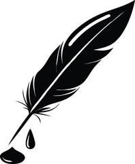 Obraz premium Black feather quill pen dripping ink symbolizing creativity and writing inspiration