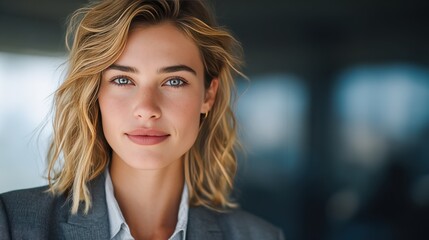 Obraz premium Confident Young Woman in Professional Attire with Natural Beauty and Soft Lighting