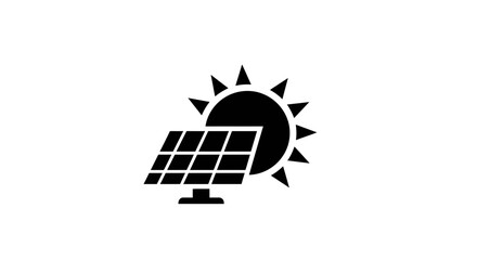 Illustration of a solar panel with a sun shining behind it in a simple black and white design style