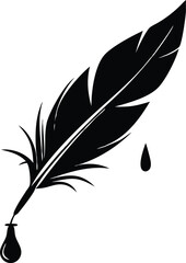 Obraz premium Black silhouette of a quill pen with ink droplets falling