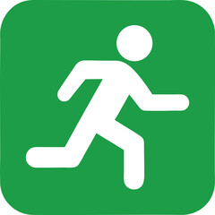 Green vector sign with a red arrow illustrating a businessman running towards an exit for a career success concept