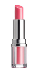 A light pink lipstick in a silver-toned, clear-acrylic tube