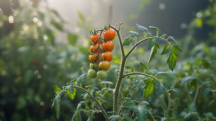 Ripe Cherry Tomatoes on the Vine in Morning Light