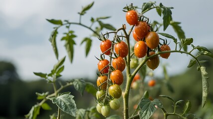 Ripe Cherry Tomatoes on the Vine with Water Droplets