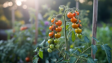 Ripe Tomatoes Ripening on the Vine in Garden