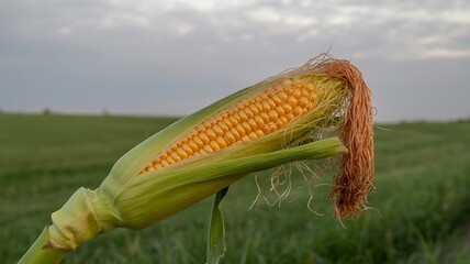 Ripe Corn on the Cob in a Field