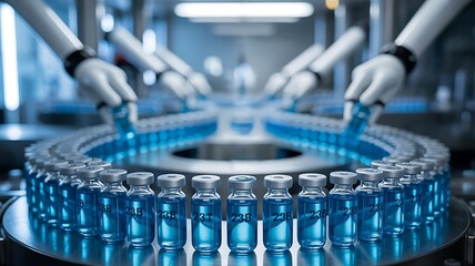 Robotic Arms Working on Pharmaceutical Production Line