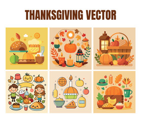 Fototapeta premium Vibrant thanksgiving icons and illustrations celebrating autumn harvest and festive family gatherings