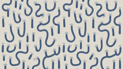 A repeating pattern of blue candle like shapes with radiating lines on a light beige background design