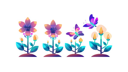 Floral butterfly garden vector art illustration with flower blossom and flying butterfly design element vector