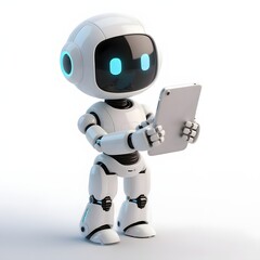Happy robot. 3d ai character, chat bot mascot isolated on transparent background, GPT chatbot icon. Artificial intelligence, trendy technology, support service, funny automation computer
