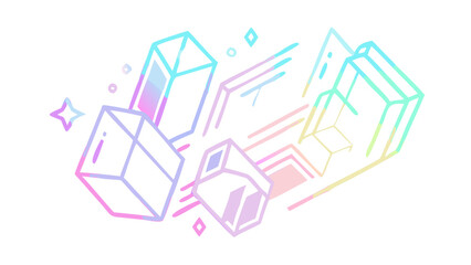 Holographic cube illustration with pastel colors and geometric shapes for modern abstract design concept art