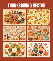 Fototapeta premium Joyful thanksgiving scenes with autumn leaves pumpkins and festive decorations collage