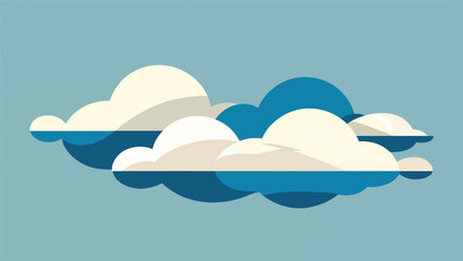 Abstract geometric clouds in shades of blue and cream against a sky blue background