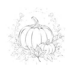 Autumn harvest featuring pumpkins and foliage for seasonal decor. Vector black icon