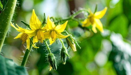 Close-up of vibrant yellow tomato blossoms (1)