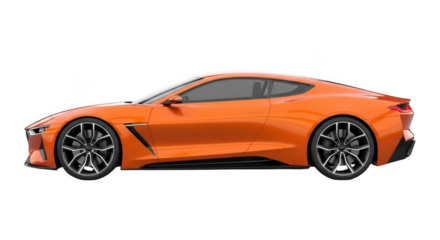 Sleek orange sports car coupe side profile dynamic automotive design and performance