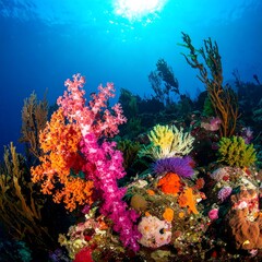 Naklejka premium Vibrant coral reef teeming with life