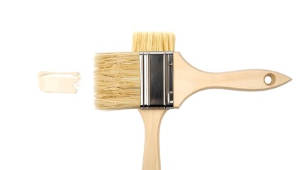 Paintbrush with paint smear on white background