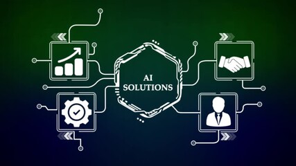 AI Solutions concept with interconnected icons and gradient background .4k video animation concept. - Powered by Adobe