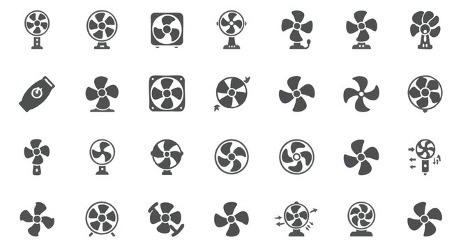 A collection of diverse fan icons, showcasing various designs and types of fans.
