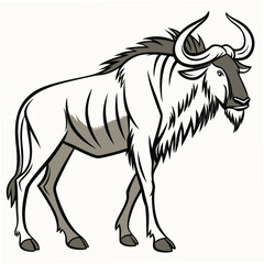 Fototapeta premium Light Colored Wildebeest Standing Profile View With Dark Mane And Horns Keywords: wildebeest, gnu, antelope