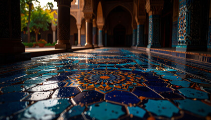Islamic Mosaic Tile Geometry . Religion concept. Generated Image