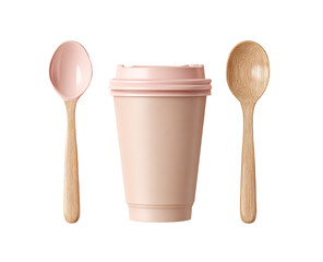 Pink disposable coffee cup with wooden spoons