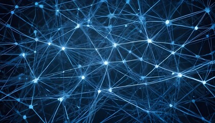 Abstract network of interconnected nodes and lines in blue.