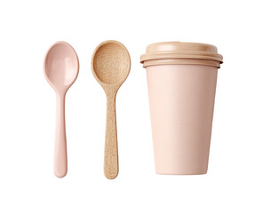 Two spoons and a cup in a light peach/pink color