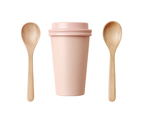 Pink disposable coffee cup and wooden spoons (1)