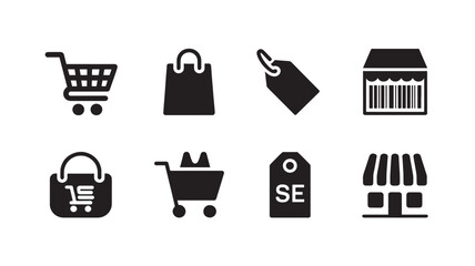 Set of shopping icons simple black glyph vector design perfect for e-commerce websites and mobile applications