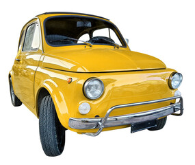 Old vintage orange microcar, isolated on transparent background.