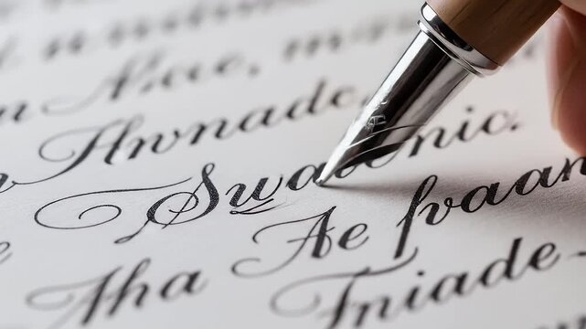 Close-up fountain pen handwriting cursive letters