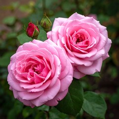 Two pink roses in bloom