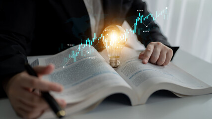 Stock market analysis with candlestick chart and price movement trend line, highlighting global...