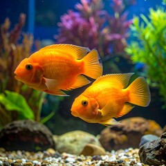 Two orange fish in an aquarium