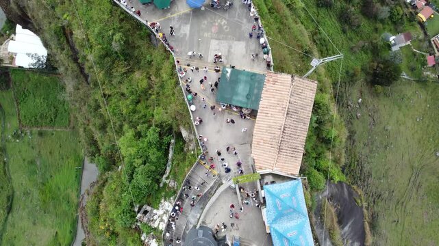 Medell&iacute;n, Colombia, top view of Guatap&eacute; lake from the Rock. Stone, stairs (La Piedra del Pe&ntilde;ol), daytime, drone, 4K, tourism destination